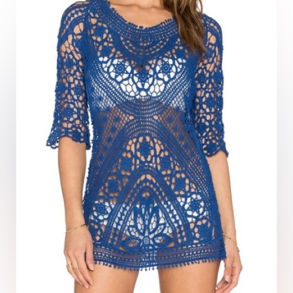 Blue Crochet Tunic Cover-Up
